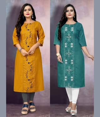 RIAANA Women Cotton Blend Embroidered Straight Kurti ( Multicolor )