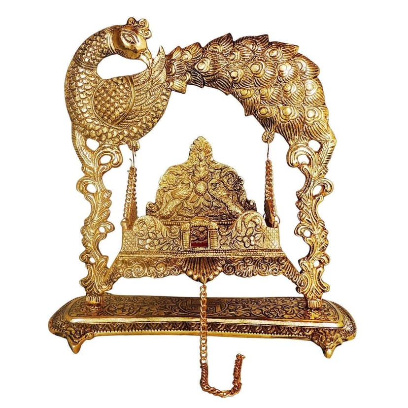 Aluminium Showpiece Peacock Jhula Statue (ASMAS444 G) view 2