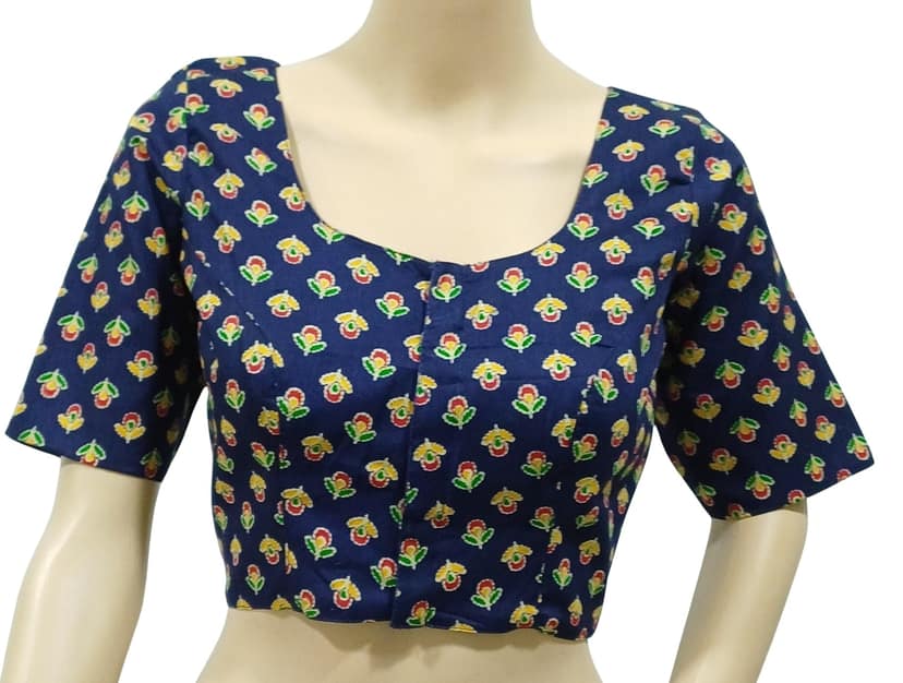 Mom and Me Women's Readymade Cotton Saree Blouse (Medium, Navy Blue) view 2