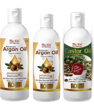 The Nile Argan Oil 150 ML + Argan Oil 100 ML + Castor 100 Ml 350 mL Pack of 3
