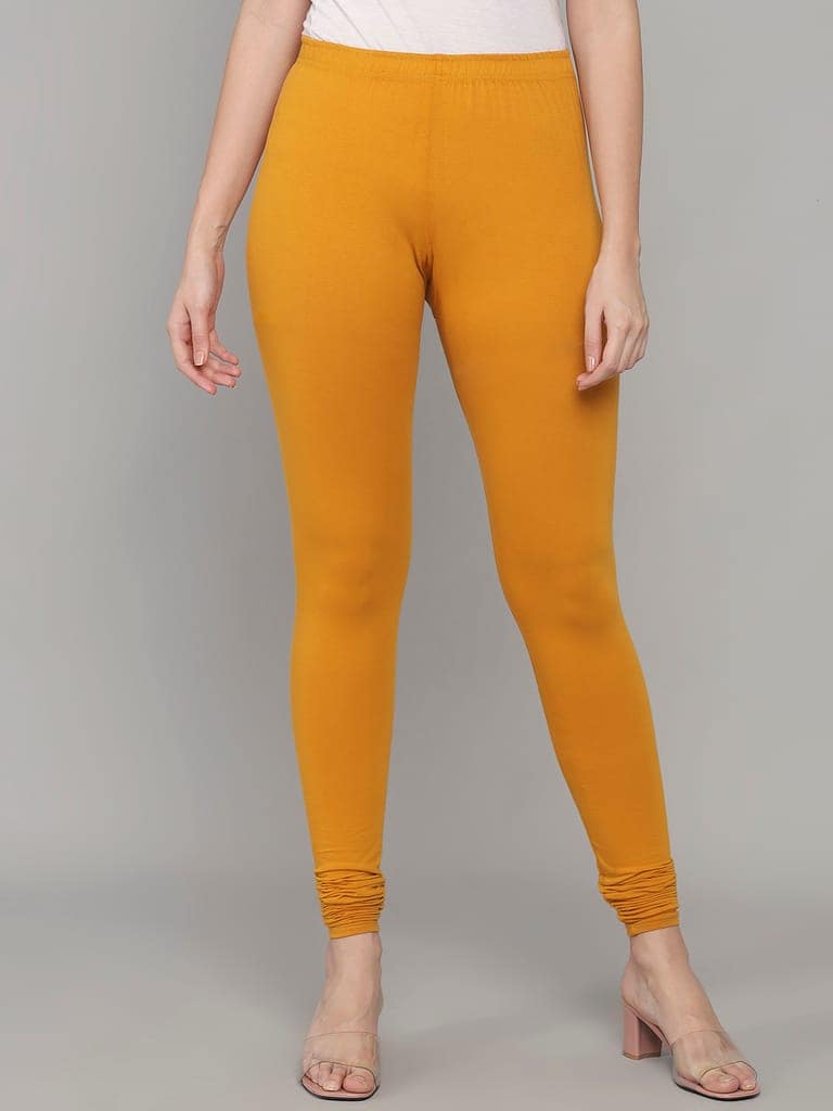 SOFT COLORS Women's Skinny Fit Ethnic Wear Churidar Leggings (Mustard) view 3