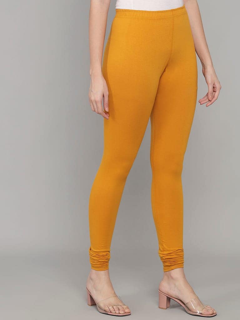 SOFT COLORS Women's Skinny Fit Ethnic Wear Churidar Leggings (Mustard) view 4
