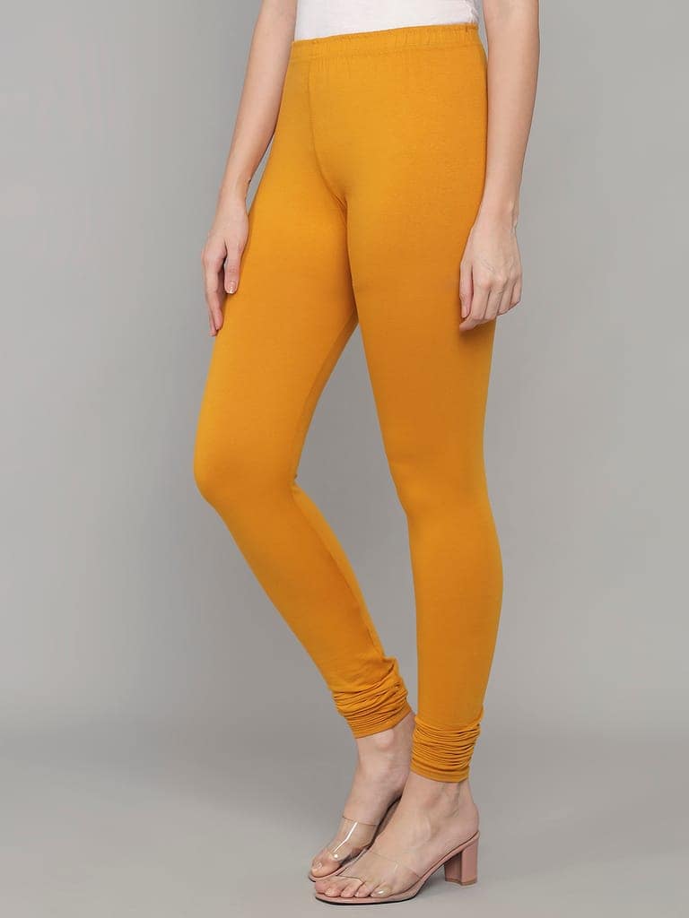 SOFT COLORS Women's Skinny Fit Ethnic Wear Churidar Leggings (Mustard) view 9