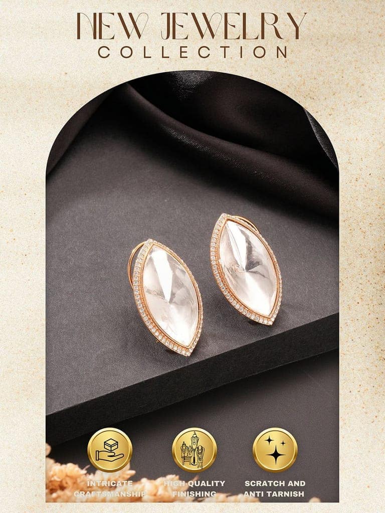 Gold Plated Uncut Polki Mossanite Minimal Studds Earrings view 5