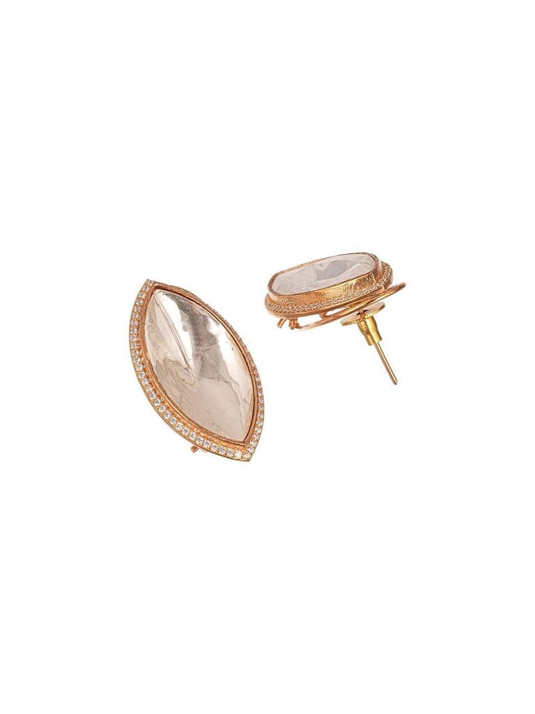 Gold Plated Uncut Polki Mossanite Minimal Studds Earrings view 8
