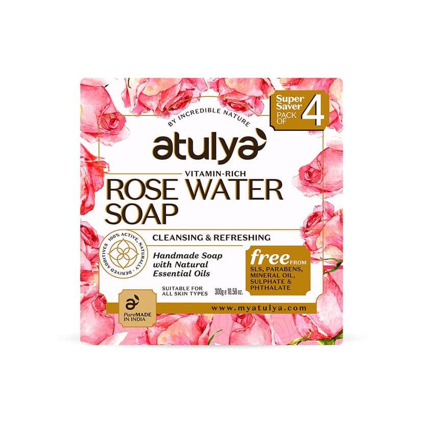 Atulya Rose Water Soap | Cleansing and Refreshing (Pack of 4) view 2