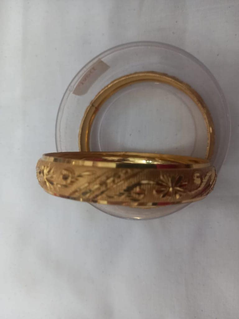 Yellow Gold Textured Bangle Set of 2 view 2