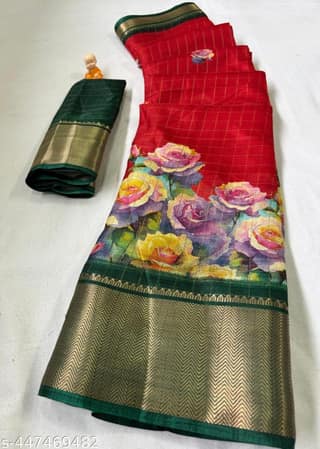 Floral Printed Dola Silk Saree