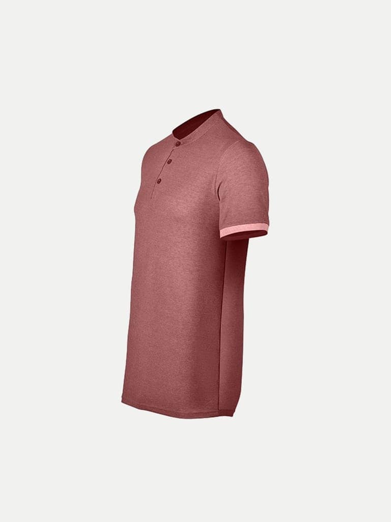 Men Red Henley Neck Tee with Contrast Sleeve view 2