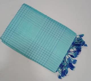 Seafoam Green and Royal Blue Linen Saree With Silver Zari Border