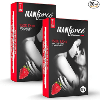 MANFORCE 3 in 1 Wild Ribbed Contour Dotted Strawberry Flavor Condoms - 10 Pieces x Pack of 2 Condom (Set of 2 20 Sheets)
