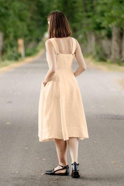 Soft Hue Buttoned Square Neck Dress view 2