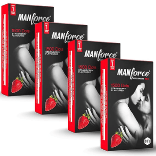 Manforce Condoms 3 in 1 Ribbed Contour Dotted Strawberry Flavoured Condoms - 10 Pcs x Pack of 4