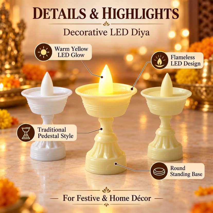 Flameless LED Decorative Diyas for Diwali Puja and Home Lighting (3 Pc Set) view 2