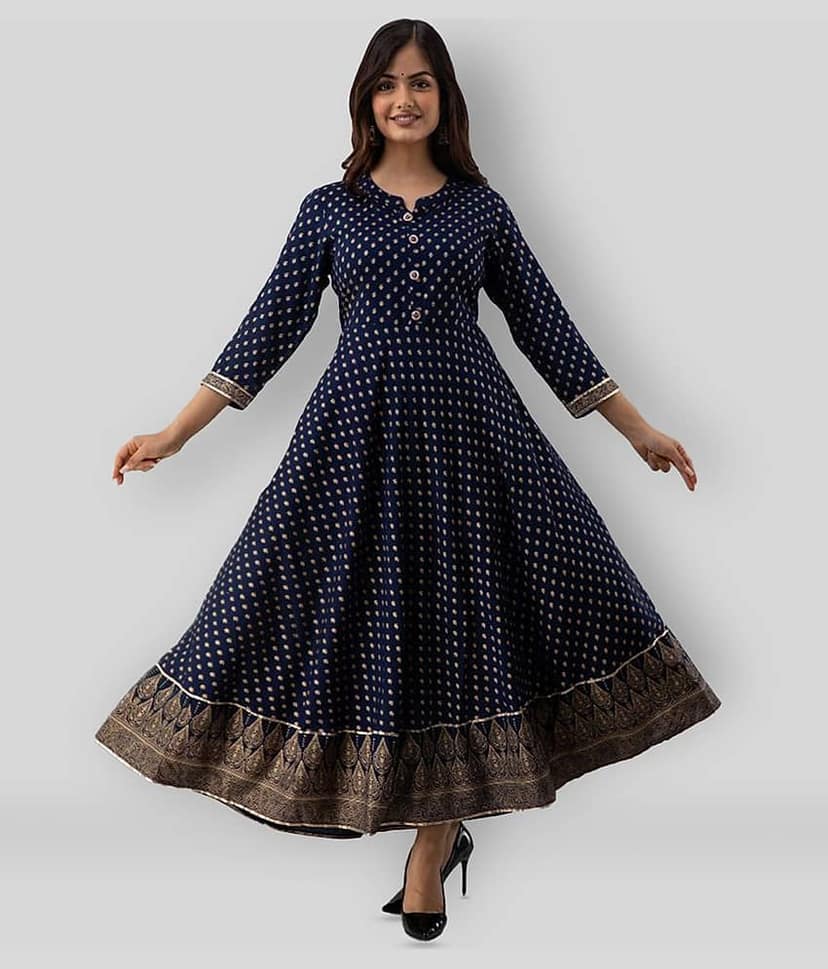 Lee Moda - Blue Rayon Women's Anarkali Kurti ( Pack of 1 )