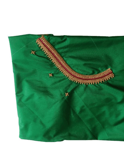 Green silk embroidered blouse with mirror work view 2
