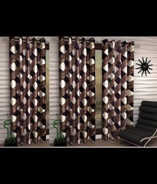 N2C Home Abstract Semi-Transparent Eyelet Curtain 5 ft ( Pack of 3 ) - Brown
