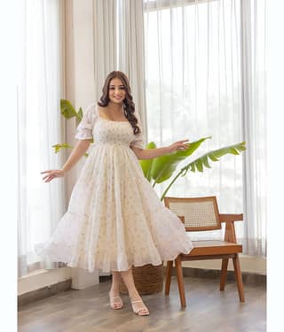 ZWERLON Women Polyester Printed A-line Dress ( White )