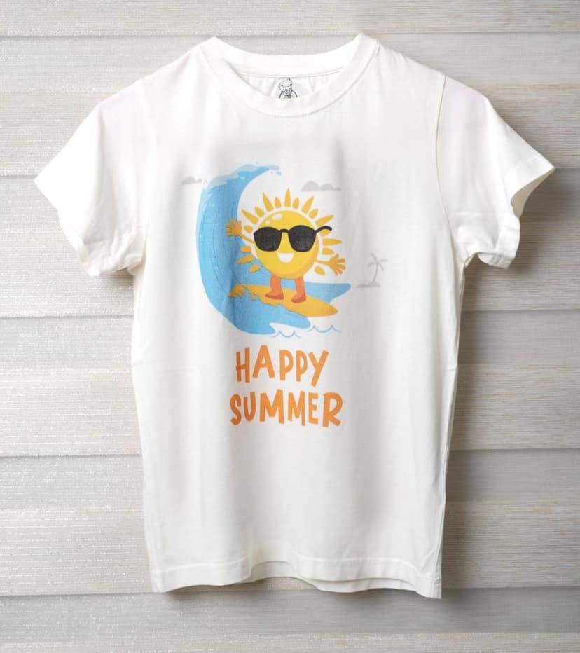 KUCHU Kids Graphic Printed T-Shirt | Happy Summer | Cotton Modal Fabric | Soft & Skin-Friendly | Everyday Casual Wear for Boys & Girls (in, Age, 6 Years, 7 Years, Regular, White) view 3