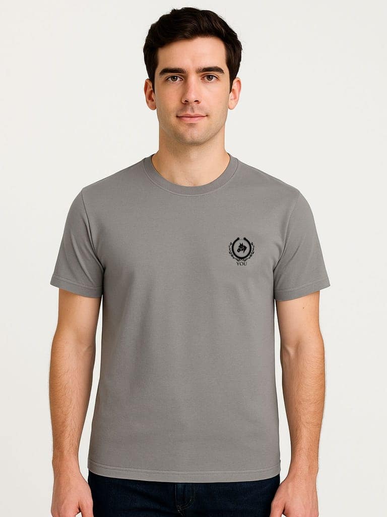 Cotton Steel Grey Plain Round neck T-Shirt view 4