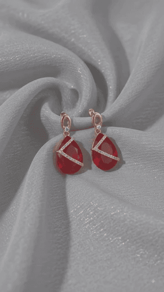 Elegant Rose Gold-Plated Crimson Red Teardrop Earrings