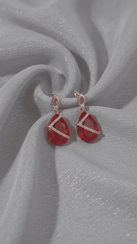 Elegant Rose Gold-Plated Crimson Red Teardrop Earrings
