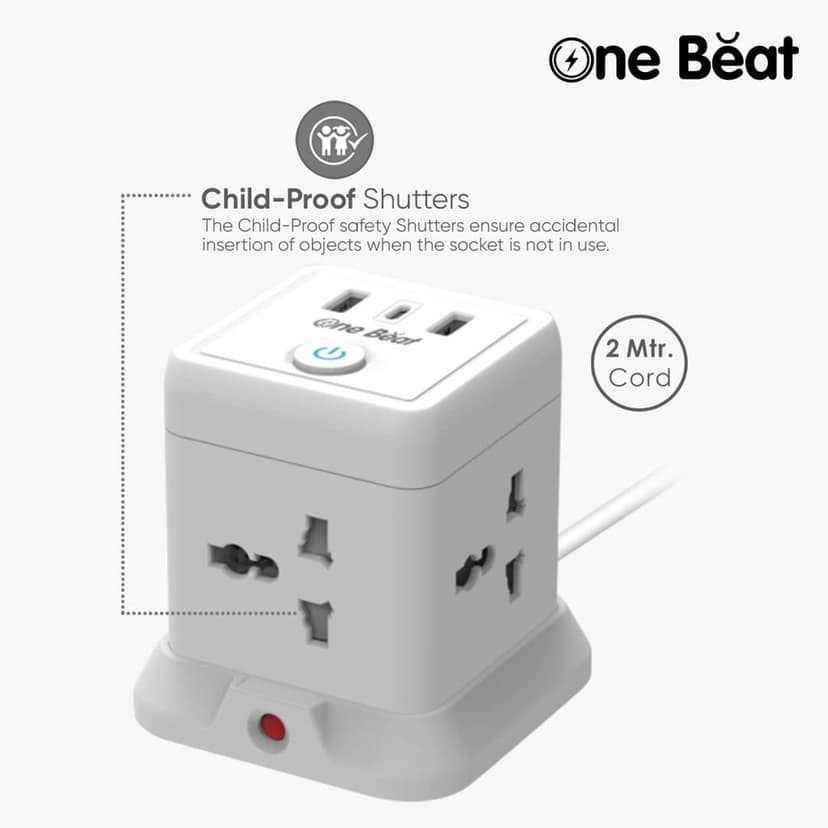 One Beat Cube Pro 20W PD Fast Charging Extension Board with USB C Port with Universal Sockets and USB 20W Fast Charging Ports with Surge Protector (4 Socket + 2 USB + 1 Type C) view 4