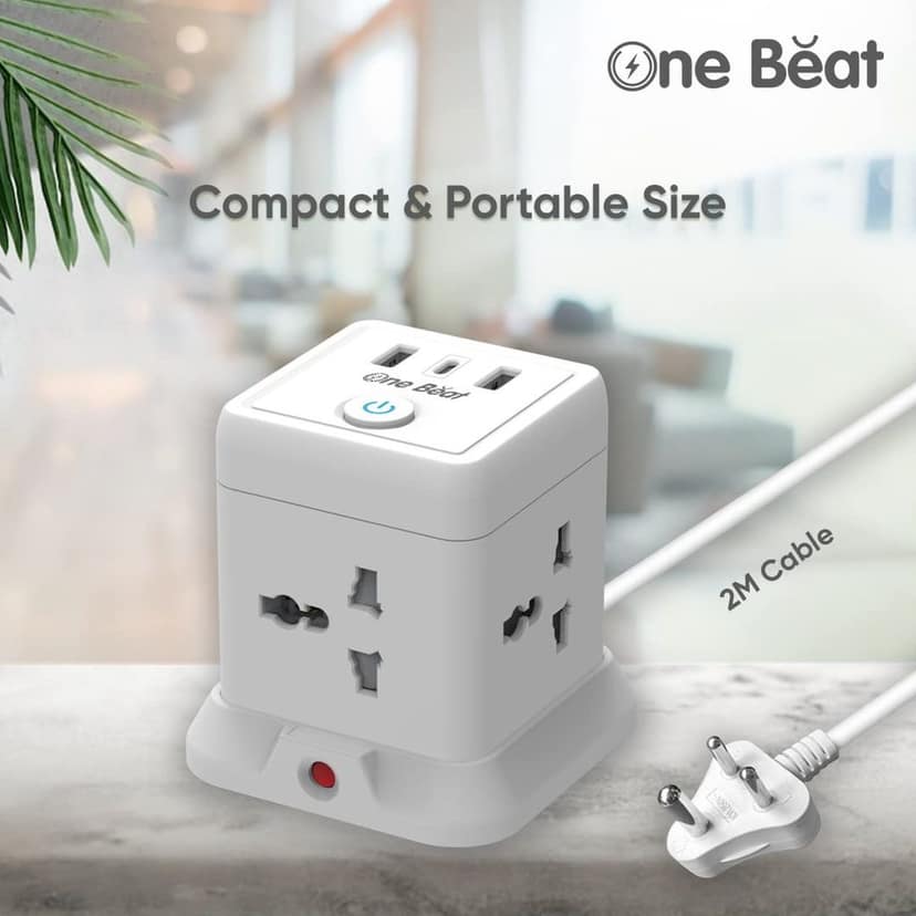 One Beat Cube Pro 20W PD Fast Charging Extension Board with USB C Port with Universal Sockets and USB 20W Fast Charging Ports with Surge Protector (4 Socket + 2 USB + 1 Type C) view 6