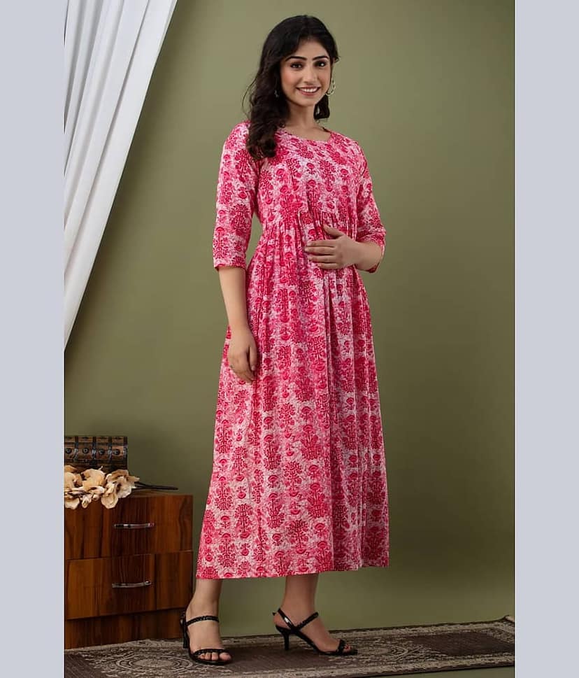 Nevisha Style Pink Cotton Maternity Kurta
