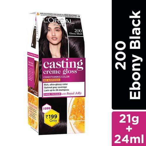 Loreal Paris Casting Crme Gloss Hair Colour - Small Pack, 45 g 200 Ebony Black
