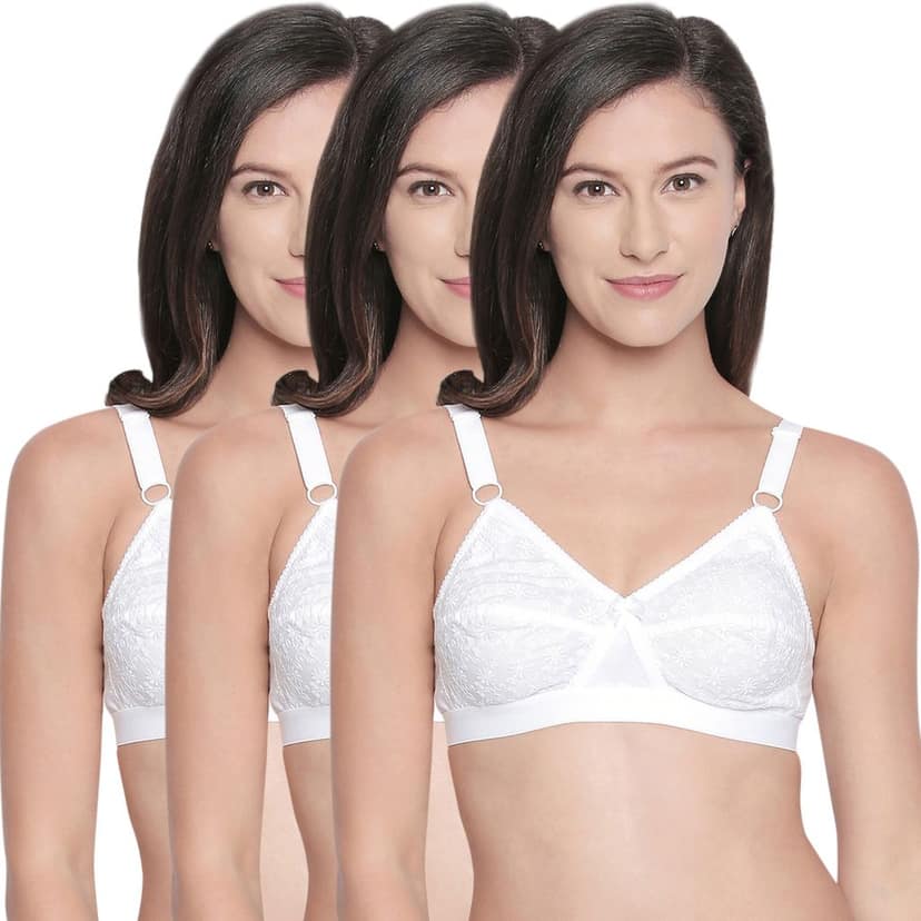 Bodycare 100% Cotton Lightly Padded Non wired Tshirt Bra-Pack of 3
