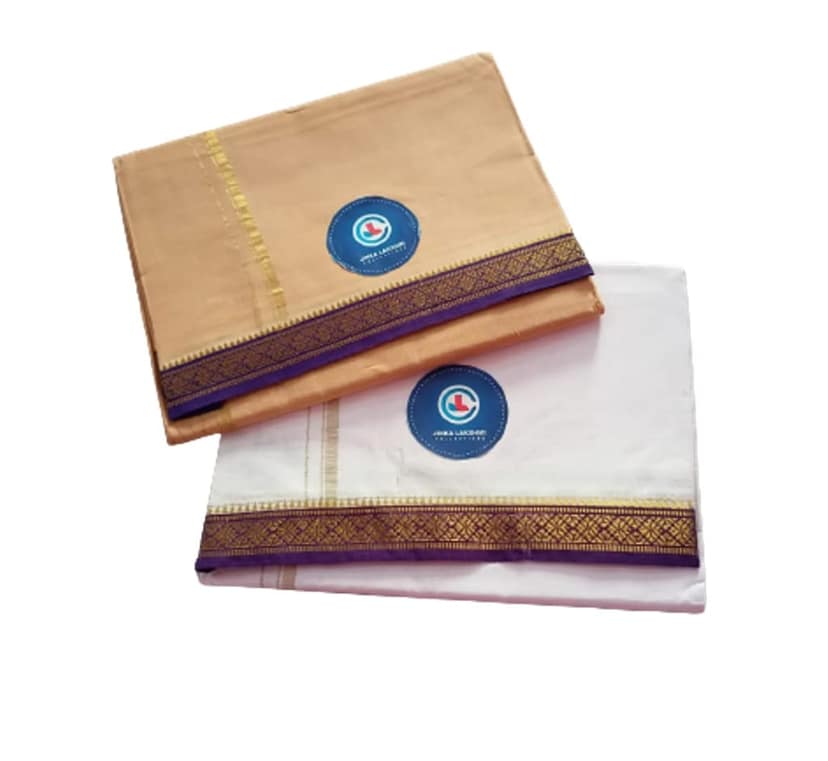 Jinka Lakshmi Collections 100% Handloom Cotton Dhoti With Border Up and Down 4 Meters Unstitched Pack of 2 (Multicolor-3)