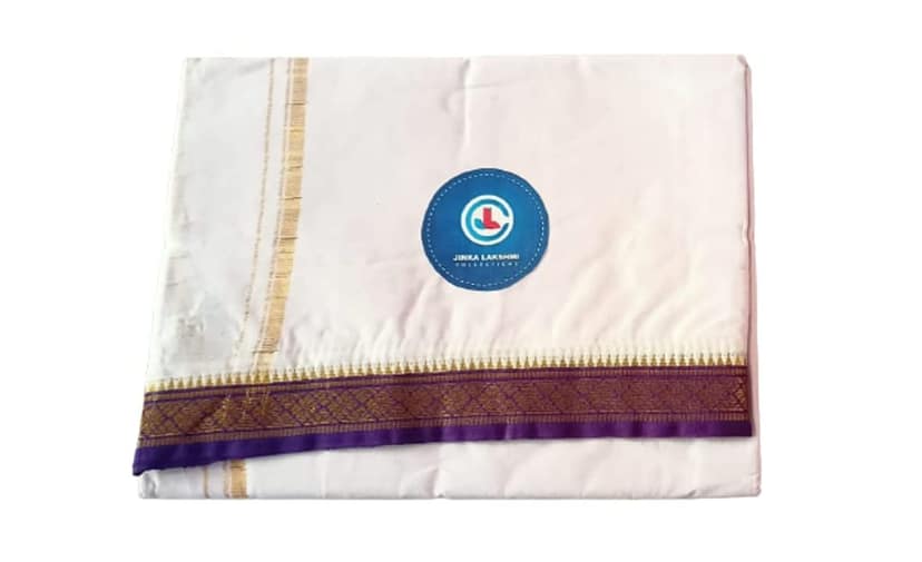 Jinka Lakshmi Collections 100% Handloom Cotton Dhoti With Border Up and Down 4 Meters Unstitched Pack of 2 (Multicolor-3) view 6