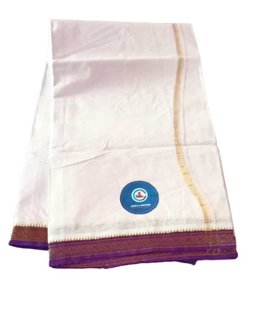 Jinka Lakshmi Collections 100% Handloom Cotton Dhoti With Border Up and Down 4 Meters Unstitched Pack of 2 (Multicolor-3) view 7
