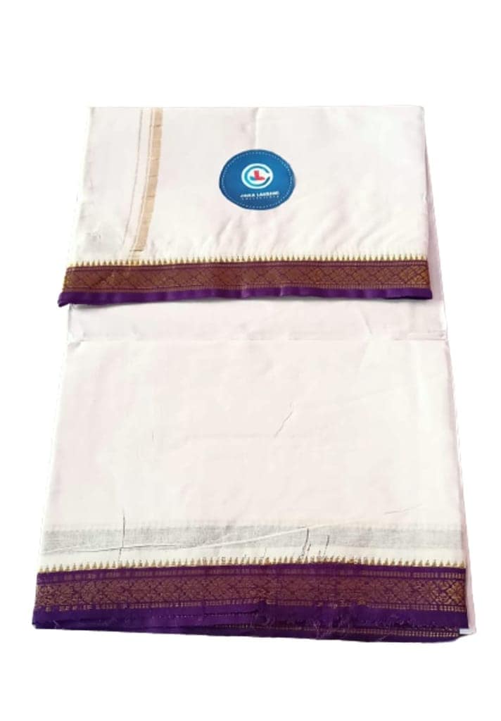 Jinka Lakshmi Collections 100% Handloom Cotton Dhoti With Border Up and Down 4 Meters Unstitched Pack of 2 (Multicolor-3) view 9