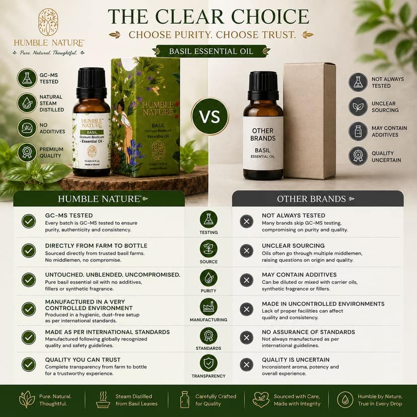 Humble Nature Basil Essential Oil 15ml | Steam Distilled Basil (Ocimum Basilicum) Essential Oil | Natural Plant Extract | GC-MS Tested | Aromatherapy, Diffuser, Massage, DIY Blends & Home Fragrance view 4