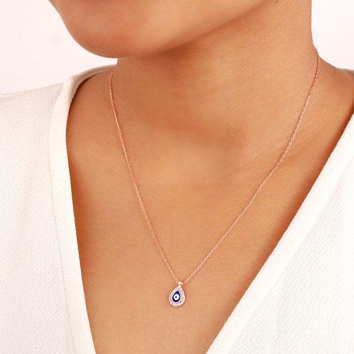 Rose Gold Dark Evil Eye Drop Necklace view 2