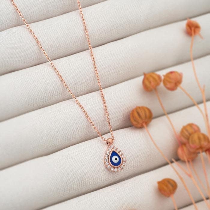 Rose Gold Dark Evil Eye Drop Necklace view 3
