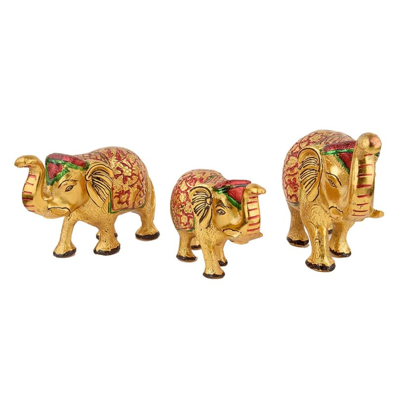 DreamKraft Metal Set of 3 Elephant Showpiece Idol(Meenakari, 7In, 6.5In, 6In) view 2