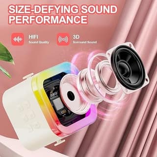 K12 Mini Karaoke Speaker with Wireless Mic, Bluetooth Connectivity, RGB Lighting, USB/TF Card Support & Portable Carry Handle