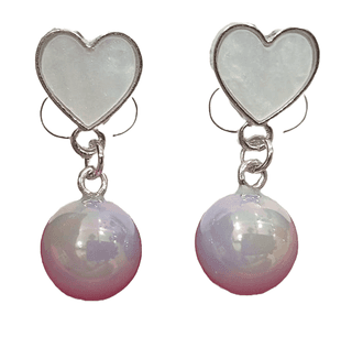 White Heart Earrings with Pink Pearl Drop