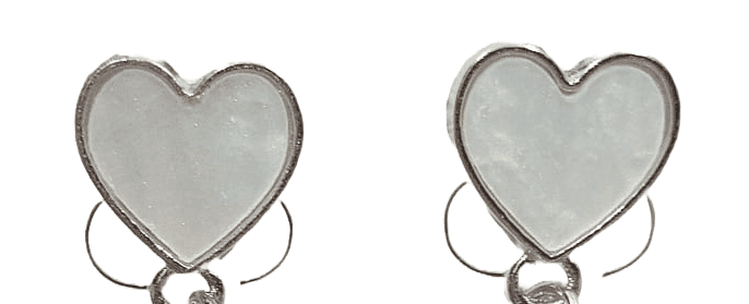 White Heart Earrings with Pink Pearl Drop view 2