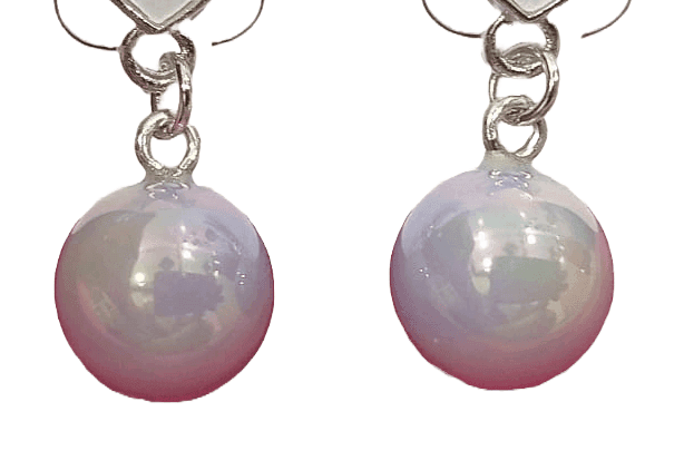 White Heart Earrings with Pink Pearl Drop view 3