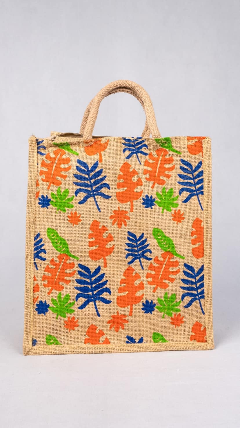 Jute bag Nature-Inspired Printed Jute Tote Bag.