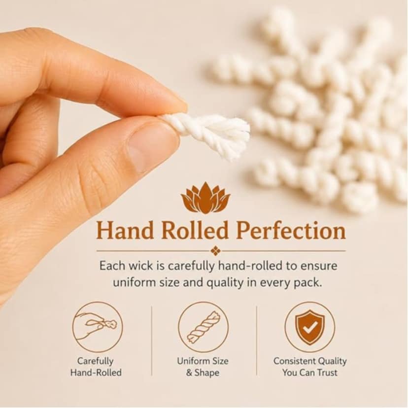Desi Round Cotton Wicks Diya Batti - White Phool Rui for Pooja | Long Lasting Aarti Use | Temple Daily Worship (Pack of 300 Pcs) view 6