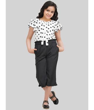 Being Naughty Pack of 1 Girls Polyester Top With Capris ( White & Black )