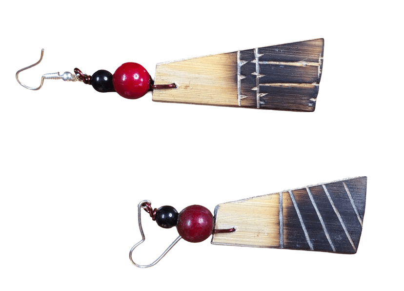 Ethnic Maroon Beaded Wooden Necklace & Earrings Set for Women view 3