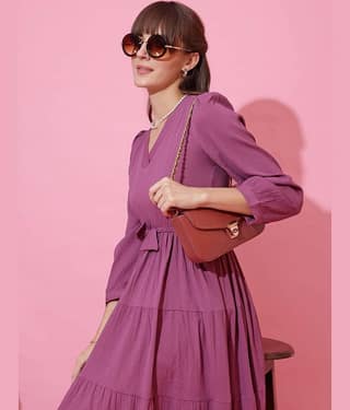 Sheetal associates Women Crepe Solid Fit & Flare Dress ( Purple )