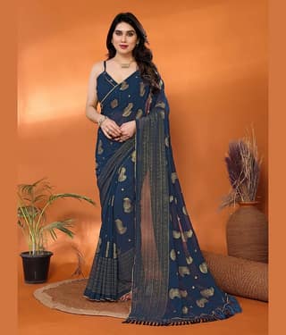 VEDANT VASTRAM Georgette Self Design Saree With Unstitched Blouse Piece ( Green )