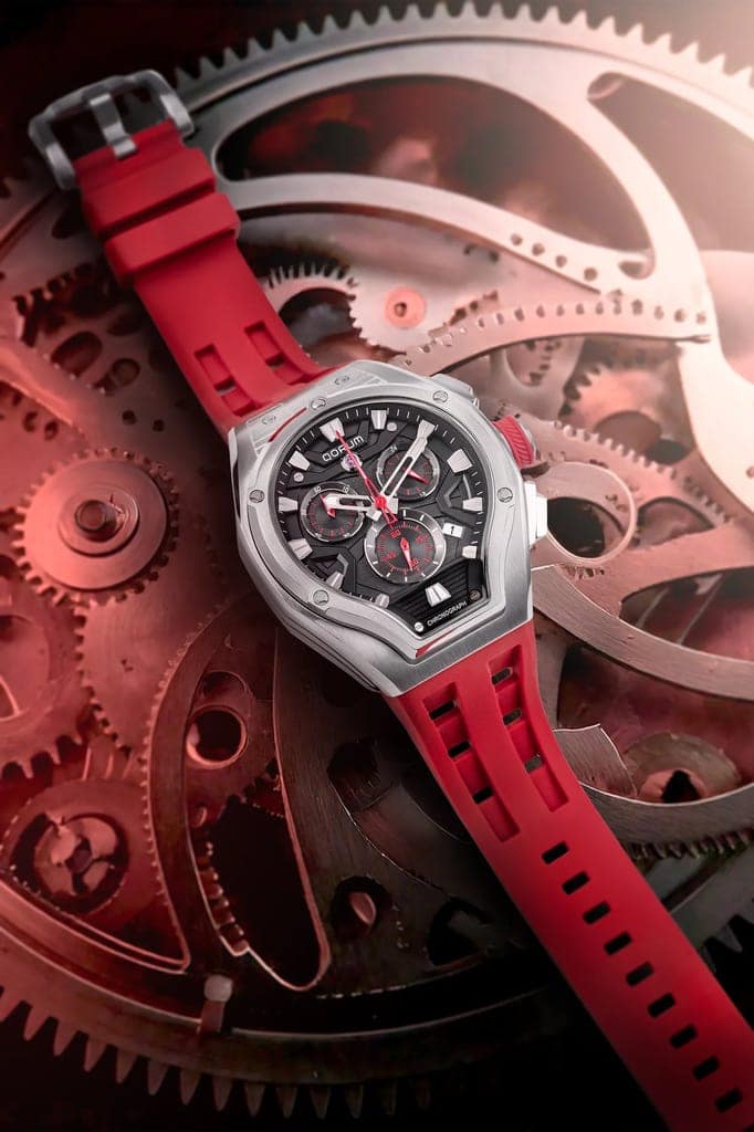 Qorum Equinox Men’s Chronograph Watch - Red Dial, Silver Detailing, Red Silicon Strap view 2